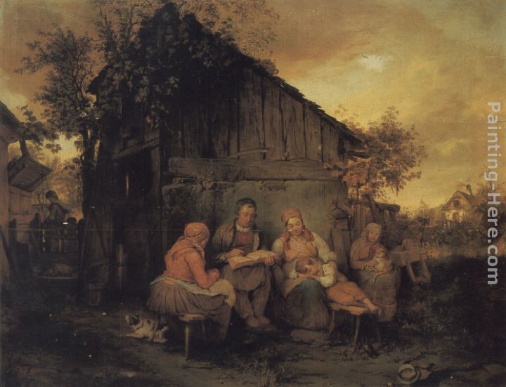 A Family Resting At Sunset painting - Josef Danhauser A Family Resting At Sunset art painting